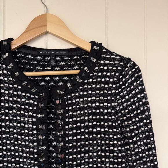 White House Black Market Embellished Tweed Sweater Jacket with Rhinestone Detail - Picture 3 of 6